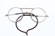 1940s Antique Vintage Willson Leather Safety Glasses Silver Round Glass Lenses