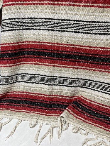Vintage Serape Saltillo Southwest Woven Stripes Blanket 76”x 52” - Picture 6 of 10