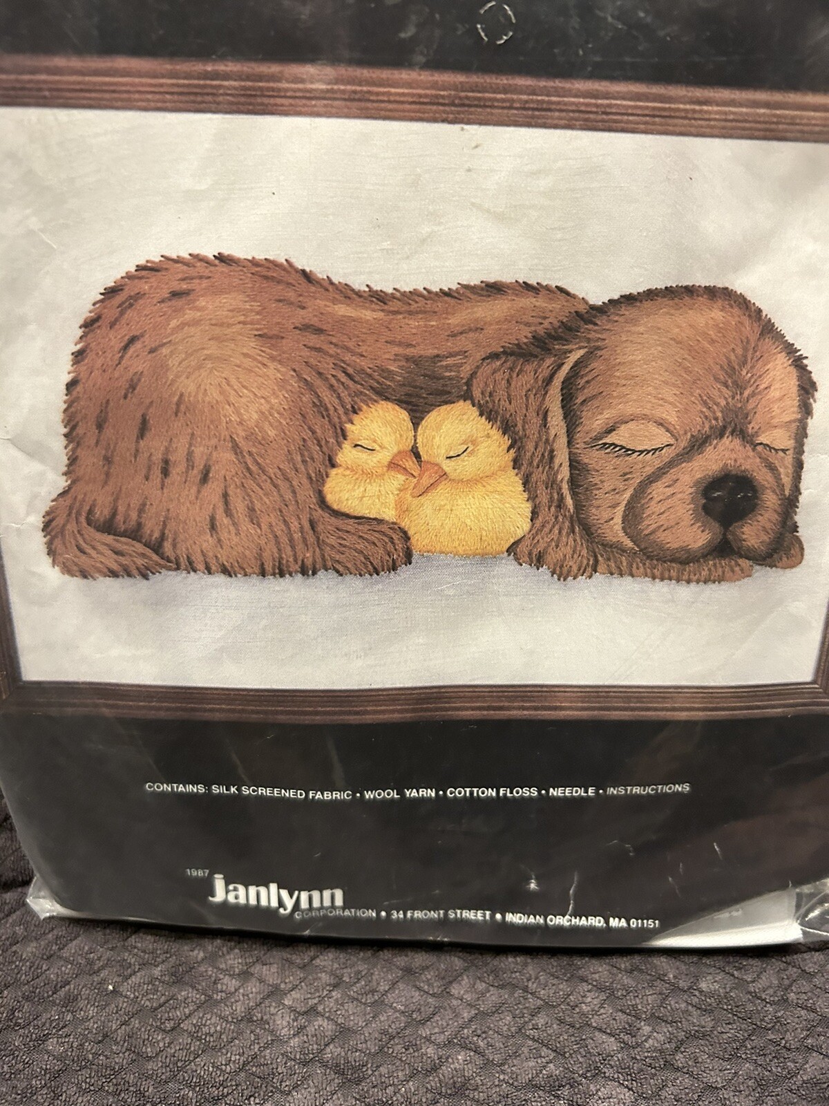 1987 Janlynn Furry Nest Crewel Embroidery Kit 14” X 9” Dog & Peeps eBay