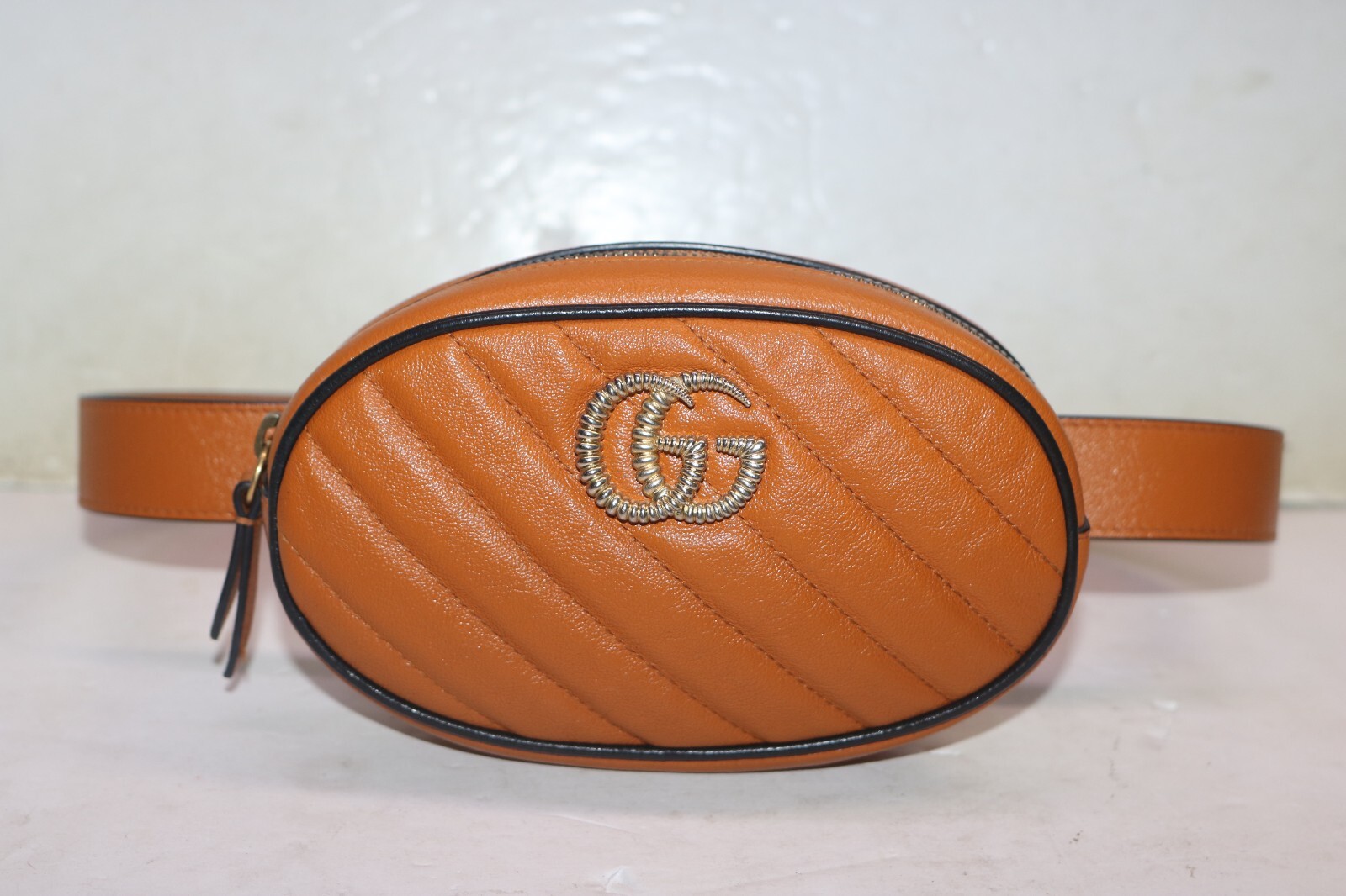 Gucci GG Marmont Quilted Leather Waist Belt Bag Cognac 75cm
