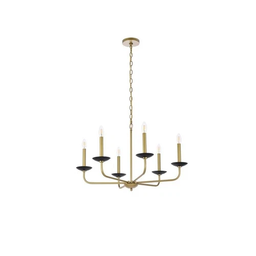 Living District Cohen 6-Light Mid-Century Style Metal Pendant in Black/Brass - Picture 3 of 7