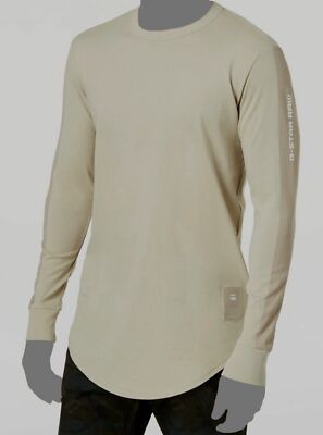 $58 G-Star Raw Men's Beige Swando Stripe Logo Long Sleeve T-Shirt