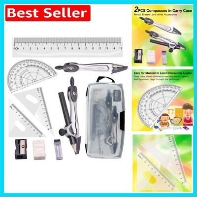 10-teiliges Zeichengeometrie-Set mit Zirbeln & Winkelmesser für Schülererfolg