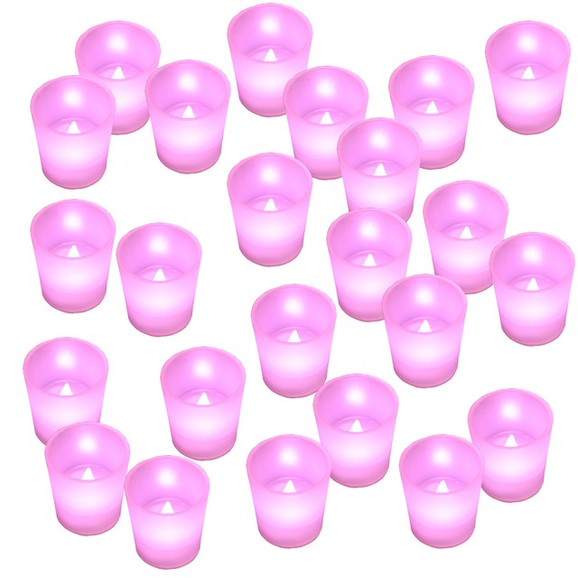 24 PINK Led Tea Light Votive Flameless Battery Candles Wedding Party