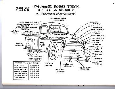 1951 1952 1953 DODGE TRUCK 1/2 3/4 1 TON EXTERIOR BODY PARTS DIAGRAM