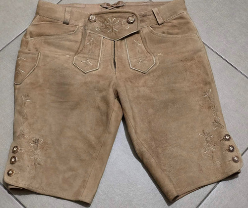 Spieth & Wensky Traditional Leather Shorts Trousers Size 34 GERTA  Beige W-31.5"