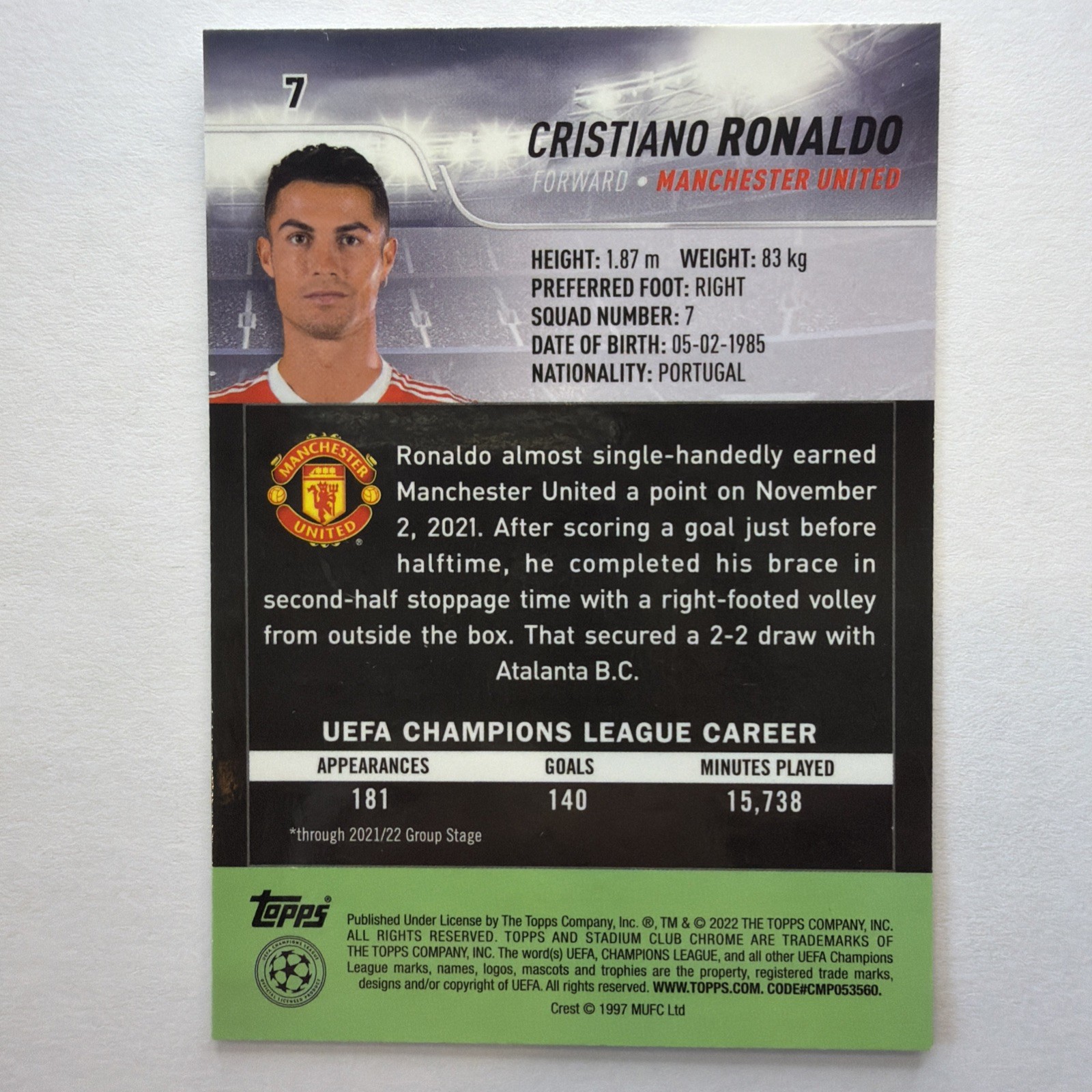 2021-22 Cristiano Ronaldo Topps Stadium Club Chrome  view 2