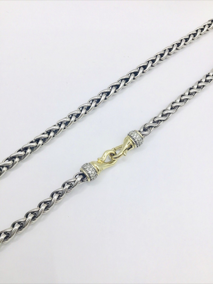 David Yurman Sterling Silver 925 18K 750 Diamond Wheat Necklace