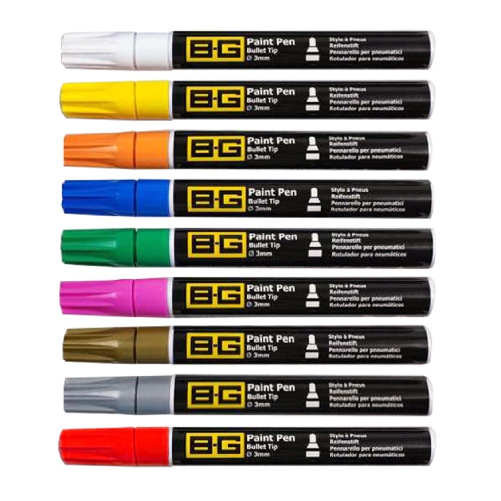 B-G Racing Bullet Tip Tyre Paint Marker Pen - Yellow, Use on Rubber / Plastics