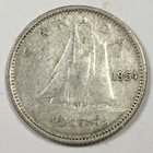 1954 Canada 10 Cents - Elizabeth II - Fine (F) KM#51 Key Date 80% Silver - 8217