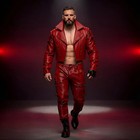 Men’s Red Leather Biker Outfit – Studded Leather Jacket and Pants Set – Luxury