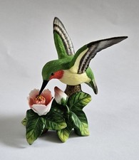 Vintage Russ? Hummingbird on Branch with Flowers Multi-Color Figurine