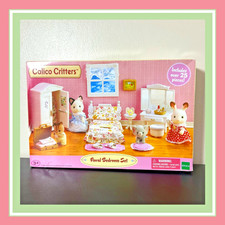 NEW Retired Calico Critters Floral Bedroom Set with Rare Armoire Over 25 pieces 