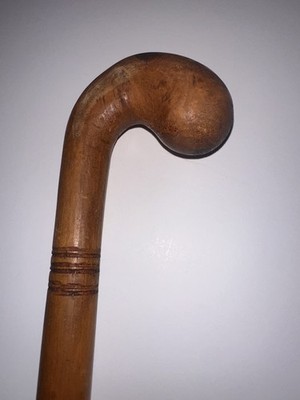19th Century Beechnut wood Crook Walking Cane Carved Rings 40 