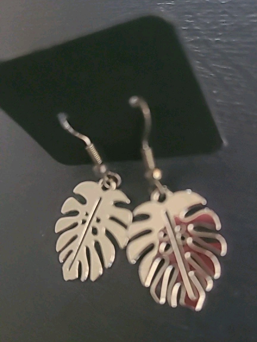 925 Sterling Silver HOOKS Leaf Shape Pierced Drop… - image 1