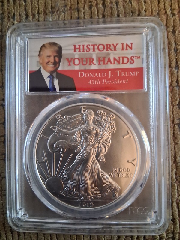 Silver Eagle PCGS 69 Donald Trump History In Your Hands