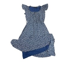 Lauren Ralph Lauren Blue White Floral Midi Dress Flutter Sleeve Lined Womens 8