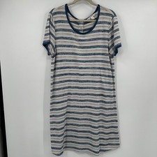 Market & Spruce Womens XL Striped T-Shirt Dress Navy Blue Coral Back Button Knit