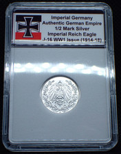 Imperial Germany Silver WW1 *1916* 1/2 Mark Coin Rare Empire in Case J.16