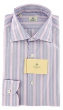 Luigi Borrelli Blue Striped Cotton Shirt - Extra Slim - 15.75/40 - YQ 
