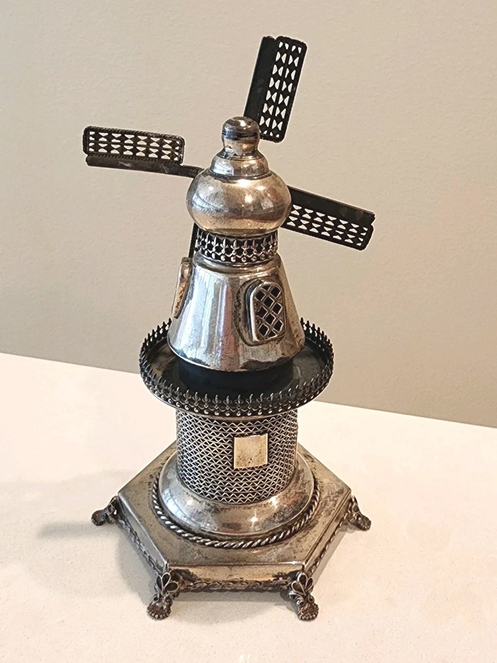 Antigua estatuilla torre molino de viento hojas giratorias de plata esterlina judaica de colección Foto 4 de 4