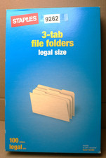 9262 Staples Manila Legal Size File Folders, Assorted 3 Tab, 100 Pack