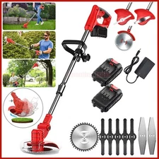 Electric Cordless Grass String Trimmer Lawn Edger Weed Wacker Cutter + 2 Battery