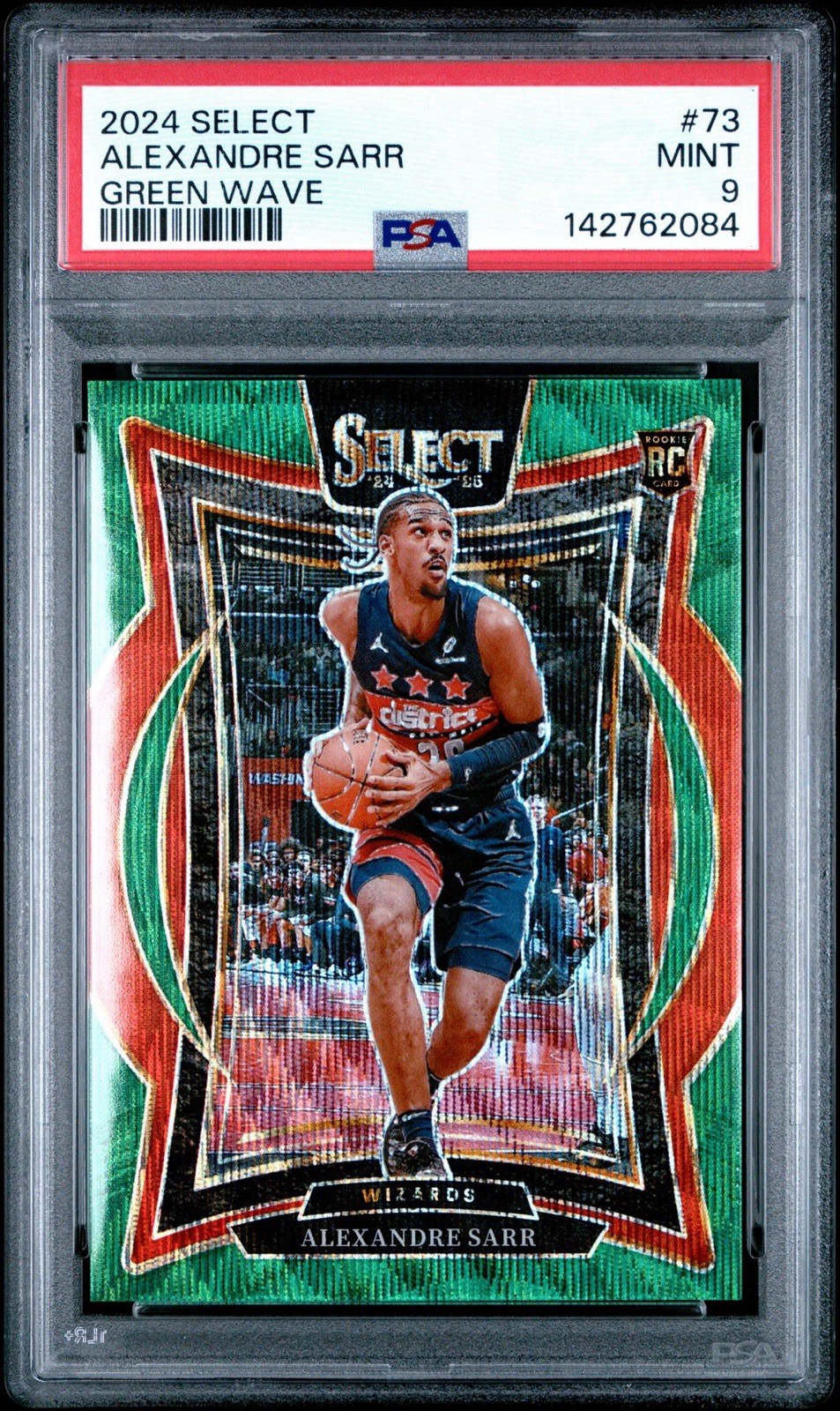 Alexandre Sarr 2024-25 Panini Select Concourse Green Wave Prizm RC /50 PSA 9