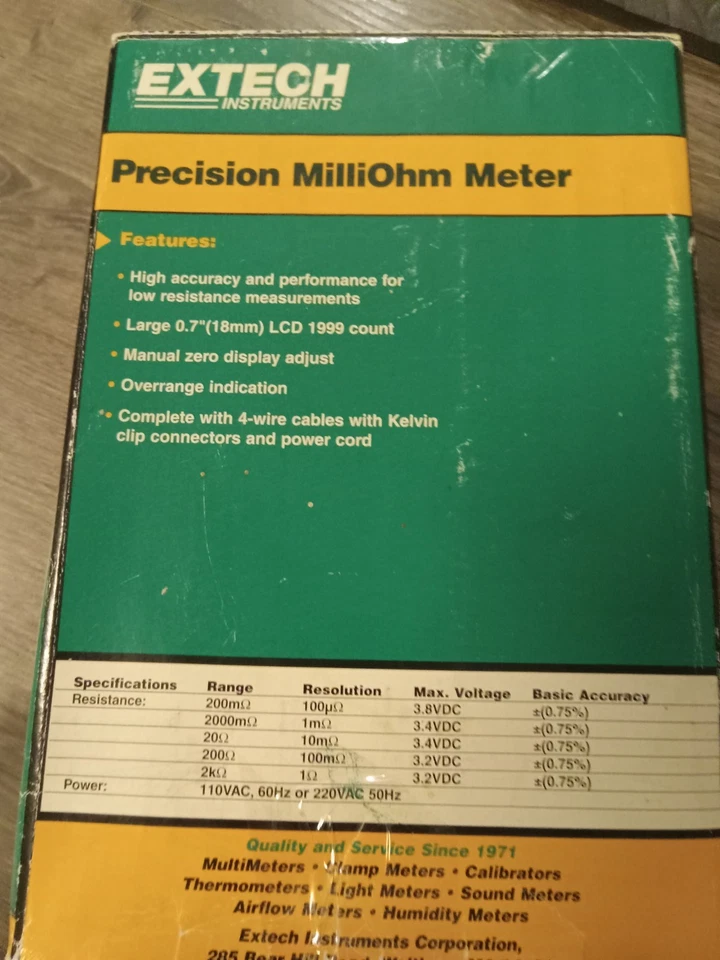 MEDIDOR DE MILLIOHMIOS 380460 EXTECH MEDIDOR DE PRECISIÓN 110V Foto 3 de 4