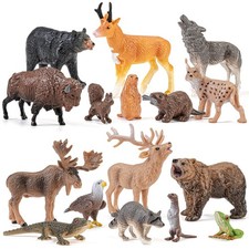 16PCS Mini North American Woodland Animals Figurines Toys, Realistic Jungle W...