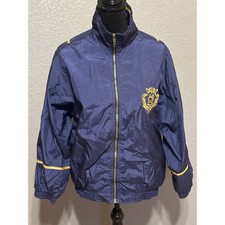 Vtg Slade Navy Blue Gold Crest Track Jacket Windbreaker Women's M