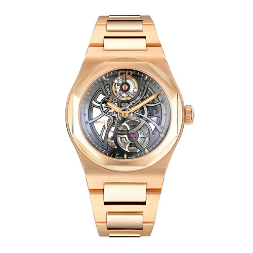 Girard Perregaux Laureato Watch 42MM Skeleton Index Hour Markers Dial Rose Gold