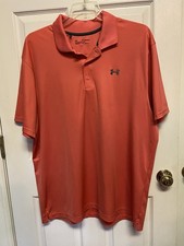 Men  s Under Armour Golf Polo Shirt Short Sleeve Heat Gear Loose Orange 2XL Size