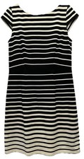 Loft Black & Ivory Striped Short Sleeve Sheath Dress Biz Casual Women’s sz 10