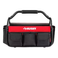 Husky Tool Bag 17 in 18 Pocket Open Top Padded Handle Weatherproof Polypropylene
