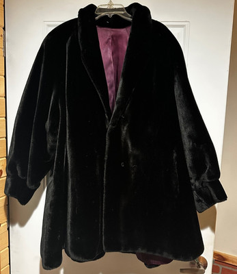 D'Esprit faux fur plush black vintage elegant party coat large