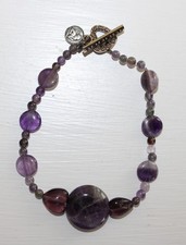 Silver Tone Amethyst Beaded Gemstone Bracelet Size 8.5