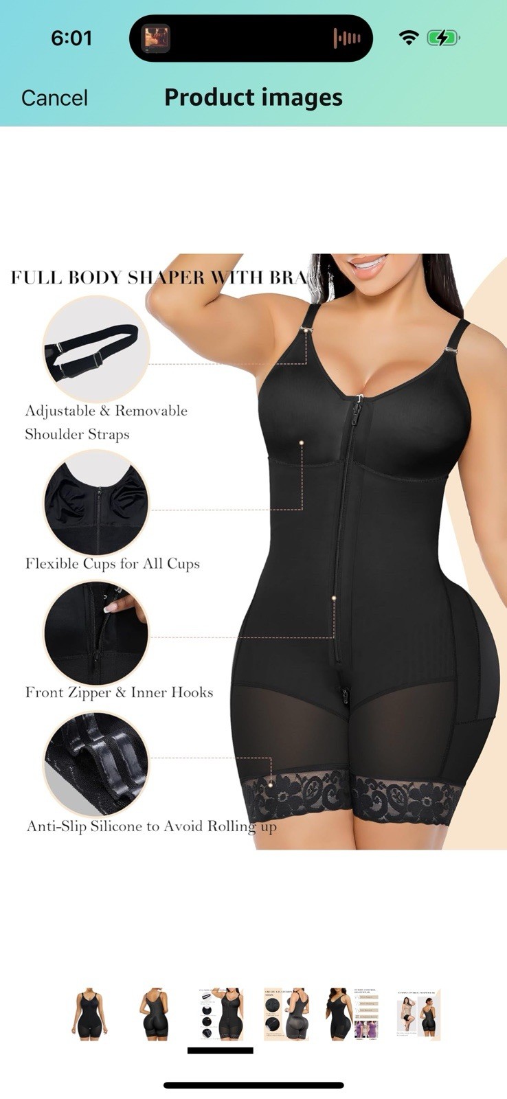 YIANNA Ultra Firm Body Shaper Black, Size Small