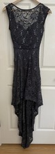 VTG Windsor Formal Dress Women Sz S Hi/Low Gray Lace Whimsigoth Dark Fairy Train