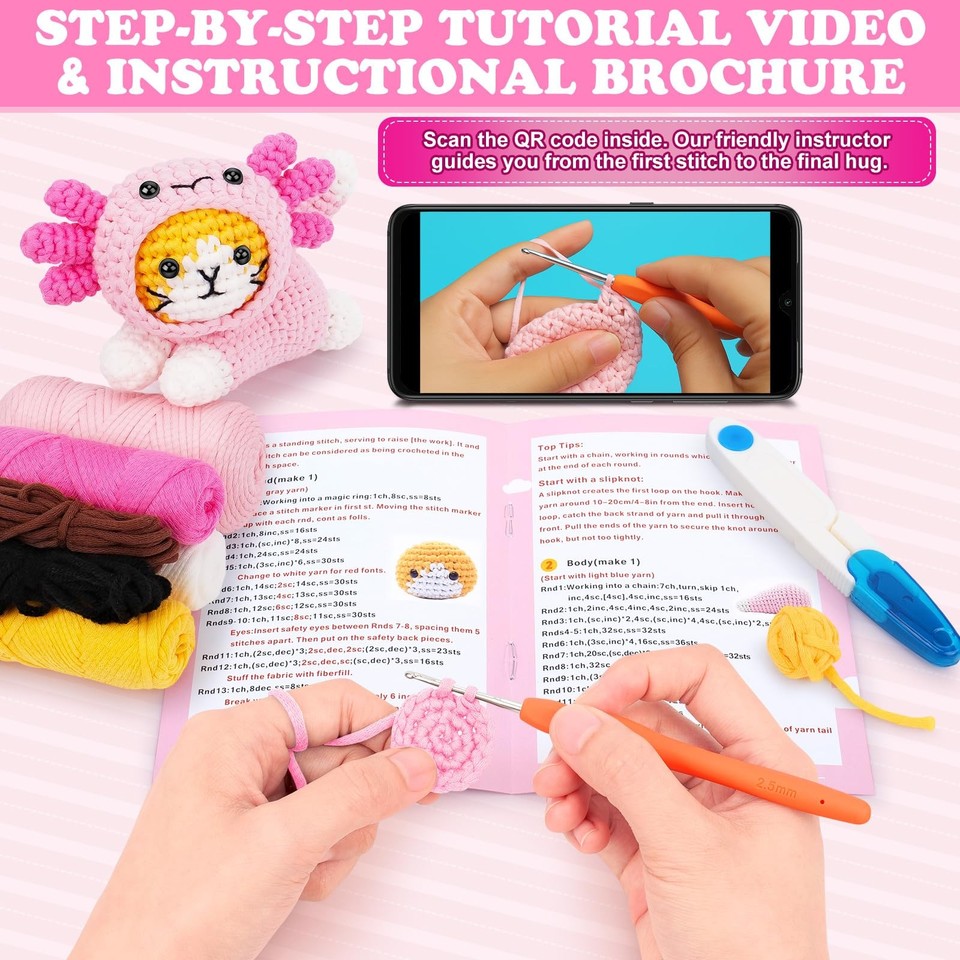 Crochet Kit for Beginners, Cat Dress in Axolotl Crochet Kit, Complete ...