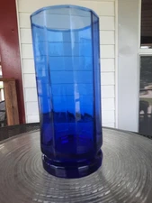 Cobalt Blue 10 Panel Ice Tea Drinking Glass 6.5 Inch Anchor Hocking Heavy Base