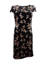 Calvin Klein Women's Sequin-Embellished Velvet Sheath Dress (6, Gold/Black)