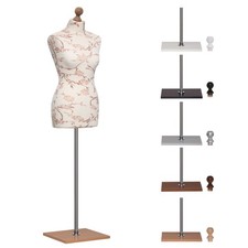 Schaufensterpuppe Damen, Dekob&uuml;ste creme braune Blumen, Holzplatte + Holzknauf