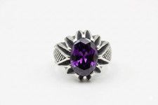 Natural Oval Cut Amethyst Gemstone Ring 925 Silver Ottoman Solitaire Men's Ring