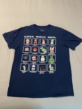 VINTAGE SUPER MARIO BROS T SHIRT MENS M MEDIUM NAVY BLUE NINTENDO CLASSIC RETRO