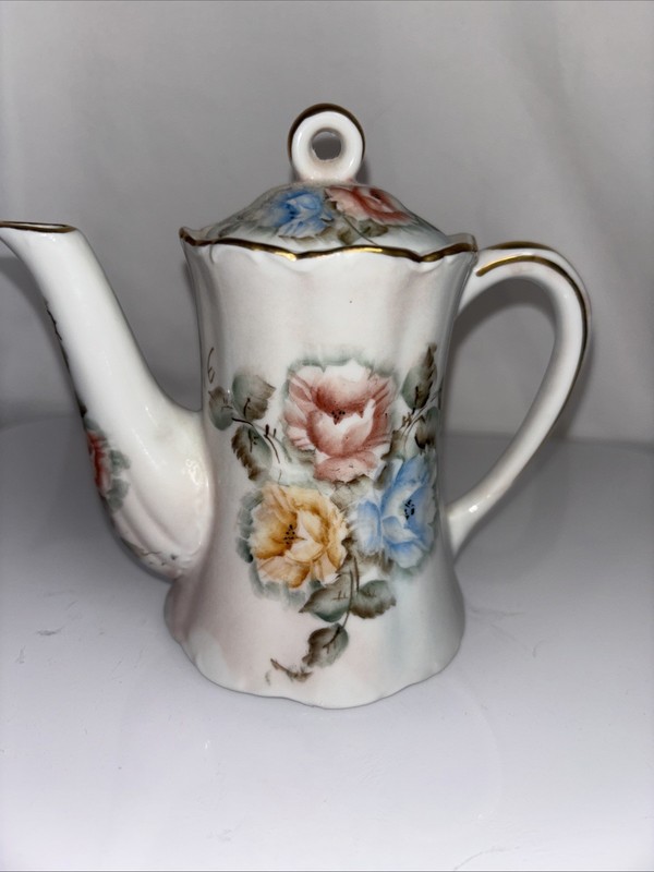 Vintage Lefton Magnolia Porcelain Tea/ Coffee Pot Hand Painted Floral Design 