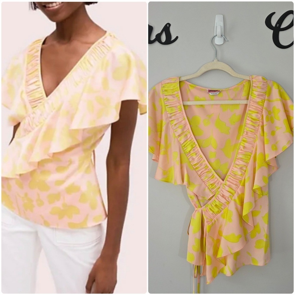 Kate Spade Ruffle Splash Pattern Wrap Blouse Size… - image 1