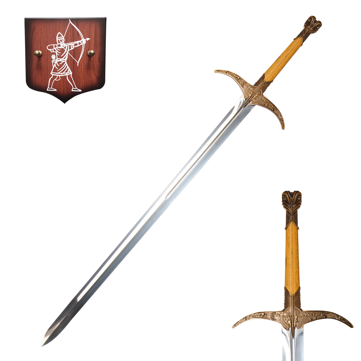 39.4 Inch Stainless Steel Medieval Heartsbane Sword with Display Plaque