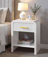 Elegant White & Gold Mid-Century Nightstand - Stylish Storage for Bedroom