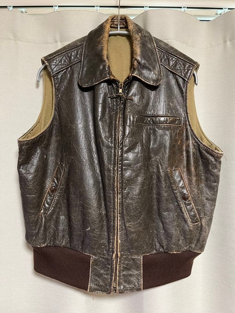 Banana Republic XL A-2 Leather Vest Brown 90s Chinchilla Collar